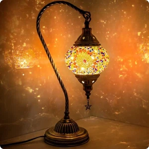 Turkish Moroccan Mosaic Colorful Bedside Lamp with Bronze Base For Home Deccor - Picture 1 of 10