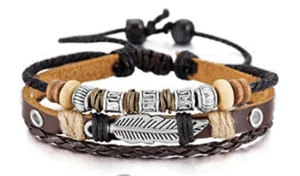 MOWOM Brown Black Silver Tone Alloy Genuine Leather Bracelet Angel Wing Feather  - Picture 1 of 2