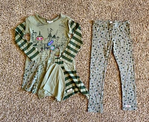 NAARTJIE GIRLS SIZE 5 OLIVE GREEN  RAINDROP TOP LEGGINGS CAKE SHOP TEE T-SHIRT - Picture 1 of 2