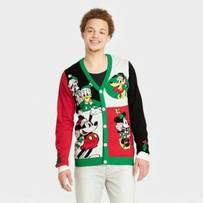 Disney Holiday Cardigan Mickey Mouse & Friends White/Red/Black/Green Medium - Image 1 of 2