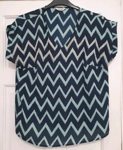 Nightingales Size 14 Navy Blue Turquoise Beaded Short Sleeve Top ! - Picture 1 of 3