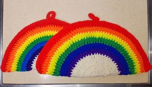 Vintage Handmade Crocheted Potholders Pot Holders Trivets Rainbows - Picture 1 of 5
