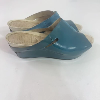 Zapatos Tsubo Y2K Mujer 8 Azul Teal Sandalias de Cuña Punta abierta Charol Mules Foto 1 de 4
