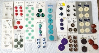 96 NEW Mixed Variety PLASTIC Buttons La Petite etc On CARDS Some Metal Shanks - Image 1 of 4