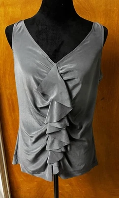 J. Crew 100% Silk Sleeveless Ruffle Tank Top Women's Size 6 Gray Career Comfort - Image 1 of 4