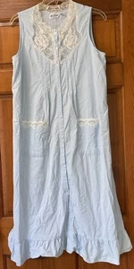 Vtg Lewis Frimel Sleeveless Cotton Cottagecore Waltz Nightgown Blue Size Medium - Picture 1 of 5