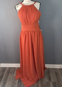 Vestido de Dama de honor SOMIFA Naranja Quemado Talla 12 Cuello Alto Corsé Espalda Nuevo con Etiquetas - Imagen 1 de 10