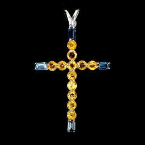 925 Sterling Silver Pendant Octagon London Blue Topaz Citrine Gemstone Jewelry - Picture 1 of 14