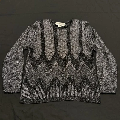 Norton McNaughton блеск Y2K блестящий ретро Новый год золото черный свитер, L B15 - Изображение 1 из 4