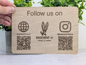 Wooden Social Media Sign | Custom QR Codes for Website, Instagram & Facebook - Picture 1 of 10