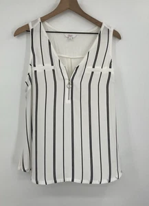 Top Candies sin mangas para mujer grande blanco negro rayas cremallera cuello en V ligero - Imagen 1 de 8