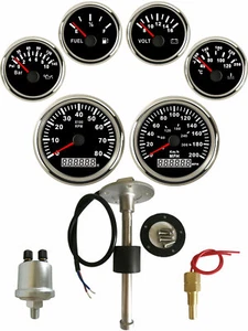 6 Gauge set with Sender 200MPH 300KMH Speedometer Tacho Fuel Volt Oil Temp Black - Bild 1 von 9