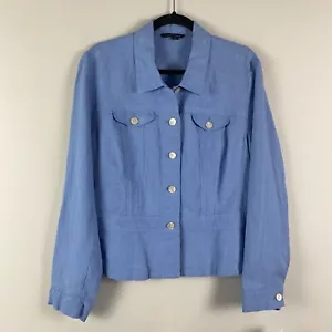 Lands' End Linen Jacket Size 16 Blue Pockets Button Front - Picture 1 of 12