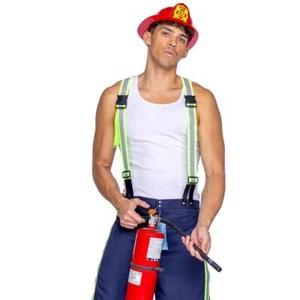 Fireman Costume Blue Uniform Pants Suspenders Safety Stripes Hat Helmet 6374 - Bild 1 von 6
