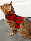 HARRIS TWEED CAT HARNESS/JACKET by LAND O' BURNS BENGALS RED & BLACK CHECK LARGE