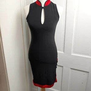 Silk Box Dress Woman’s Size Small Black Red Brocade Accent Oriental Print NWT - Picture 1 of 8