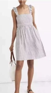 NWT Madewell - Gray striped pinafore dress, ruffled smocked straps, size 4 - Picture 1 of 6