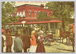 Postcard Decatur Alabama Street Scene Trolley Horse Buggy Continental 4x6 VTG - Picture 1 of 2