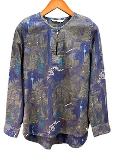 Woolrich Shirt Women's Medium Gray Purple Geometric Long Sleeve Tunic V Neck - Picture 1 of 8