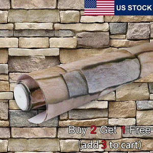 Large 3D Stone Wallpaper Self-Adhesive Contact Paper Brick Peel&Stick Waterproof - Picture 1 of 11