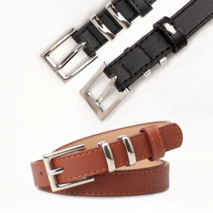 Women's Metal Pin Buckle Faux Leather Waist Skinny Belt Dress Jeans Waistband - Picture 1 of 8