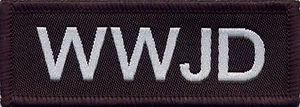 WWJD Was würde Jesus tun? Abzeichen Aufnäher Christian 7 cm x 2,5 cm schwarz-weiß - Bild 1 von 1