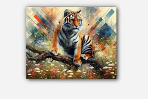 Fancy Siberian Tiger Picture art splashes of paint  #1 Reprint - Picture 1 of 3