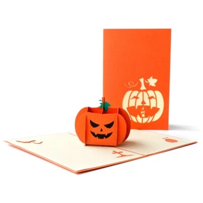 Tarjeta de felicitación emergente de calabaza feliz de Halloween para niños con tarjeta de mensaje y sobre Foto 1 de 4
