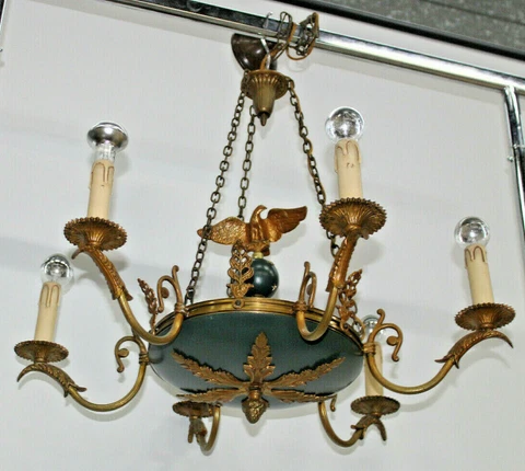 French bronze tole Empire design eagle figurine chandelier lamp Cover