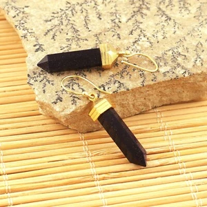 Black Onyx Gold Plated Unique Dangle Earring, Oriental Earring, Handmade Earring - Picture 1 of 3