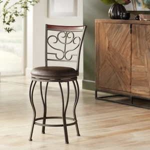 Kayden Metal Swivel Bar Stools Set of 2 Brown 25" High Kitchen Counter Island - Picture 1 of 10