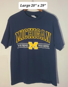 Vintage 90s  Logo 7 Michigan Wolverines Blue Large T-Shirt - Picture 1 of 4