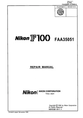 NIKON F100 Camera Service Repair Manual & Parts List PDF READ - Image 1 of 2
