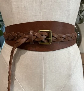 Cintura donna J Crew M/L marrone pelle intrecciata dichiarazione western - Foto 1 di 9