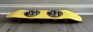 Jiby Elevated Dog Cat Skatebowls Skateboard Raised Bowl Stainless Steel Yellow - Picture 1 of 19