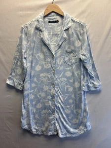 Camisa para dormir Ralph Lauren con monograma para mujer M azul floral manga 3/4 algodón - Imagen 1 de 9