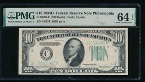 AC 1934D $10 Philadelphia FRN PMG 64 EPQ Fr 2009-C - Picture 1 of 2