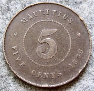 MAURITIUS QUEEN VICTORIA 1888 5 CENTS, BRONZE yes we do combine postage - Picture 1 of 6