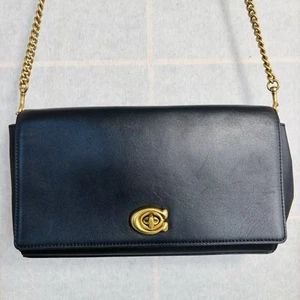 Coach Alexa Turnlock Clutch Chain Shoulder Bag Black Leather 40322 Authentic - Picture 1 of 16