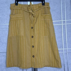 Falda midi Indigo Rising para mujer de lino algodón a rayas bolsillo con botones años 70’s talla XL - Imagen 1 de 8