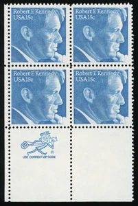 US - 1979 Robert F Kennedy 15c- SC# 1770 Zip Block of 4 Mint NH OG - Picture 1 of 2