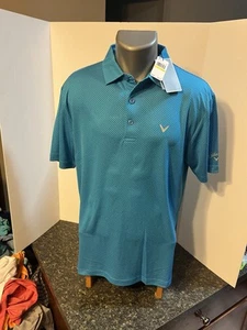 Callaway Opti Dri Men’s Golf Polo Shirt Hawaiian Surf Blue Med Polyester - NWT - Picture 1 of 15