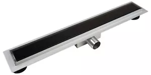 Tempered Glass Panel Floor Linear Shower Channel Drain Black - Picture 1 of 12