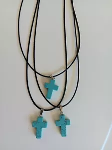Turquoise crosses, handmade, 18" necklace, adjustable, (3) - Picture 1 of 4