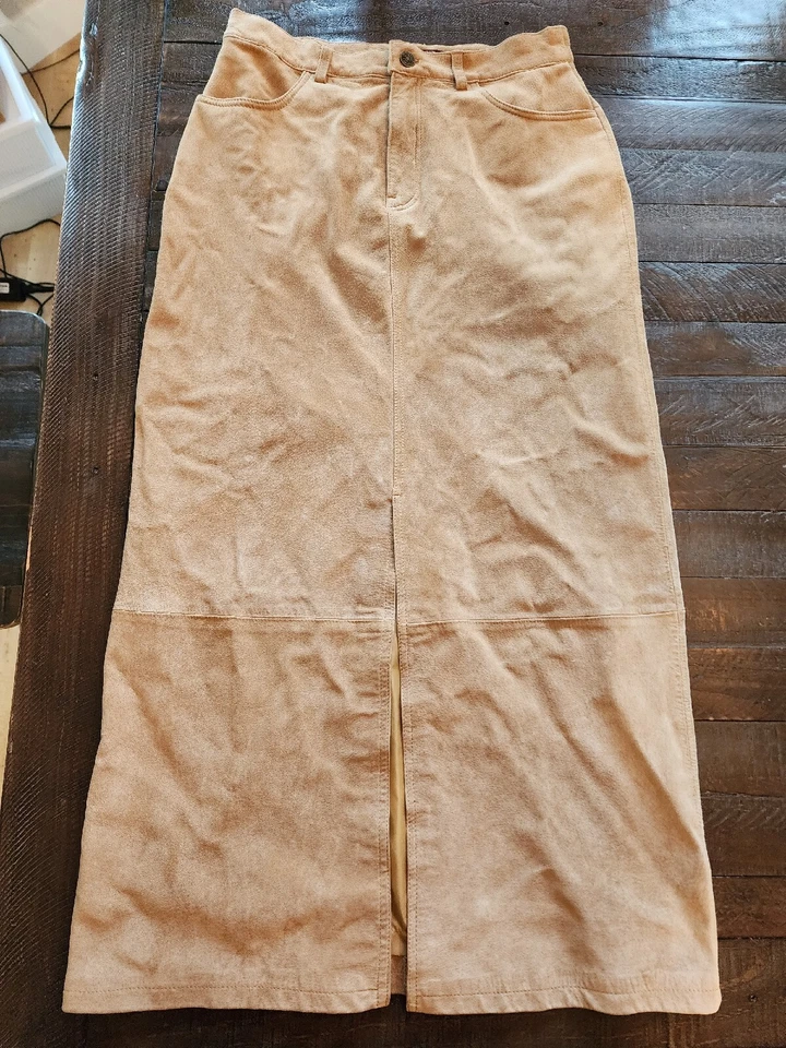 Mujer Seattle Gamuza Eddie Bauer Tostado Marrón Forrado Recto Cuero Falda Talla 8 Foto 1 de 4