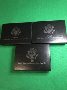 Lot of 3 Premier Silver Proof Sets 1993, 1995, 1998 w/Box & COA (#Um22) - Picture 1 of 8