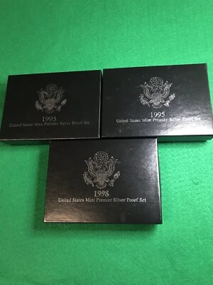 Lot of 3 Premier Silver Proof Sets 1993, 1995, 1998 w/Box & COA (#Um22) - Image 1 of 4