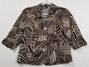 East 5th Button Up Shirt Women’s Petite Medium PM Brown Beige Geometric ¾ Sleeve - Picture 1 of 9