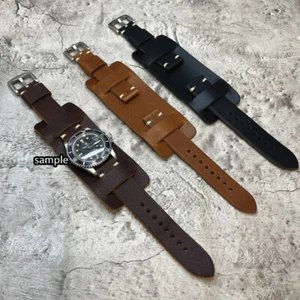 Correa/correa de reloj de cuero de vaca hecha a mano estilo Bund militar talla 18/20/22/24 mm #115 - Imagen 1 de 10