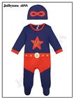 Baby Boys Superhero Fancy Dress Costume Babygrow & Hat 2 Piece Set 0-9 Month NEW